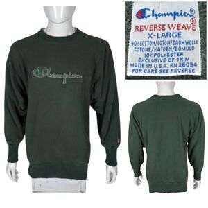 Champion Reverse Weave Mens XL Sweatshirt Green Faded Vintage Spell Out